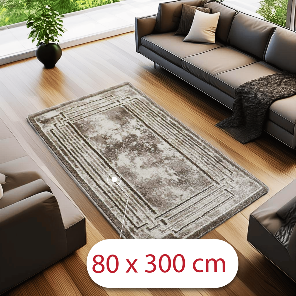 Covor Beige Helikon, Living/Dormitor, Bej, Crem, Incalzire in pardoseala, Fir Scurt 12 mm, Dimensiuni 80x300 cm, 2300 g/m², BravaCasa