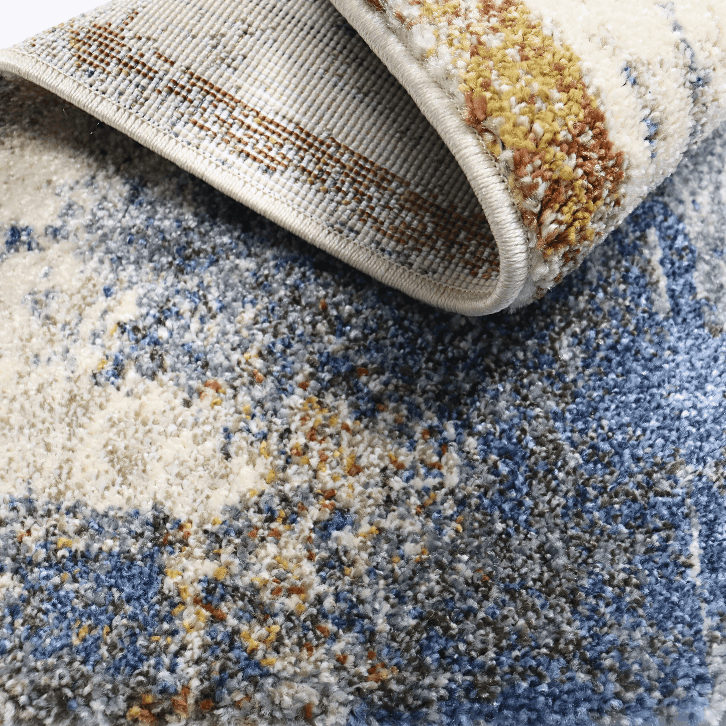 Covor Cerulean Vibes, Living/Dormitor, Albastru, Caramiziu si Crem, Incalzire in pardoseala, Fir Scurt 12 mm, Dimensiuni 80x150 cm, 2300 g/m², BravaCasa