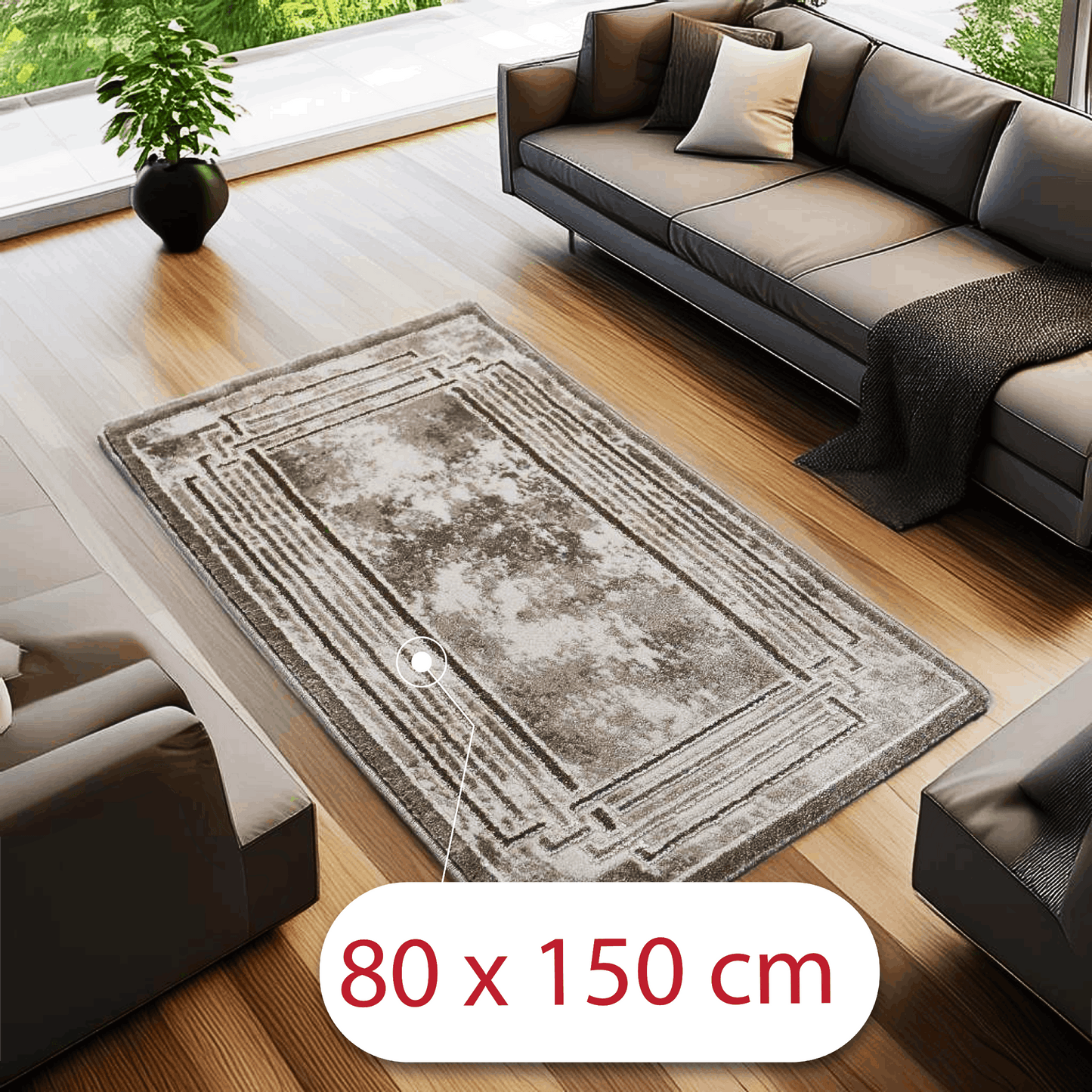 Covor Beige Helikon, Living/Dormitor, Bej, Crem, Incalzire in pardoseala, Fir Scurt 12 mm, Dimensiuni 80x150 cm, 2300 g/m², BravaCasa