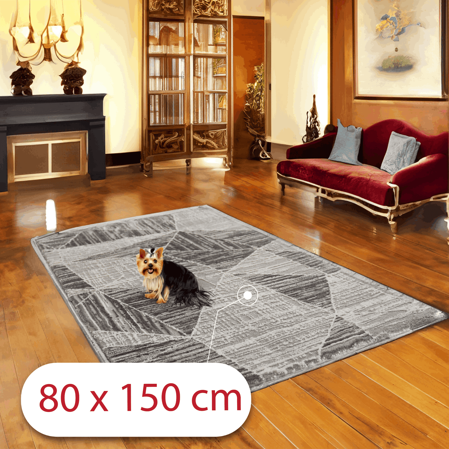 Covor Velin Gris, Living/Dormitor, Negru, Alb si Gri, Incalzire in pardoseala, Fir Scurt 11 mm, Dimensiuni 80x150 cm, 2200 g/m², BravaCasa