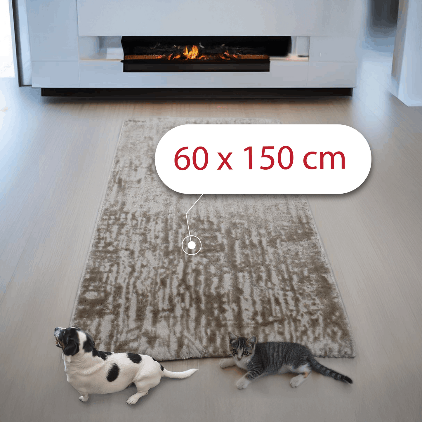 Covor Stria di Terra, Living/Dormitor, Mari si Crem, Incalzire in pardoseala, Fir Scurt 11 mm, Dimensiuni 60x150 cm, 2200 g/m², BravaCasa