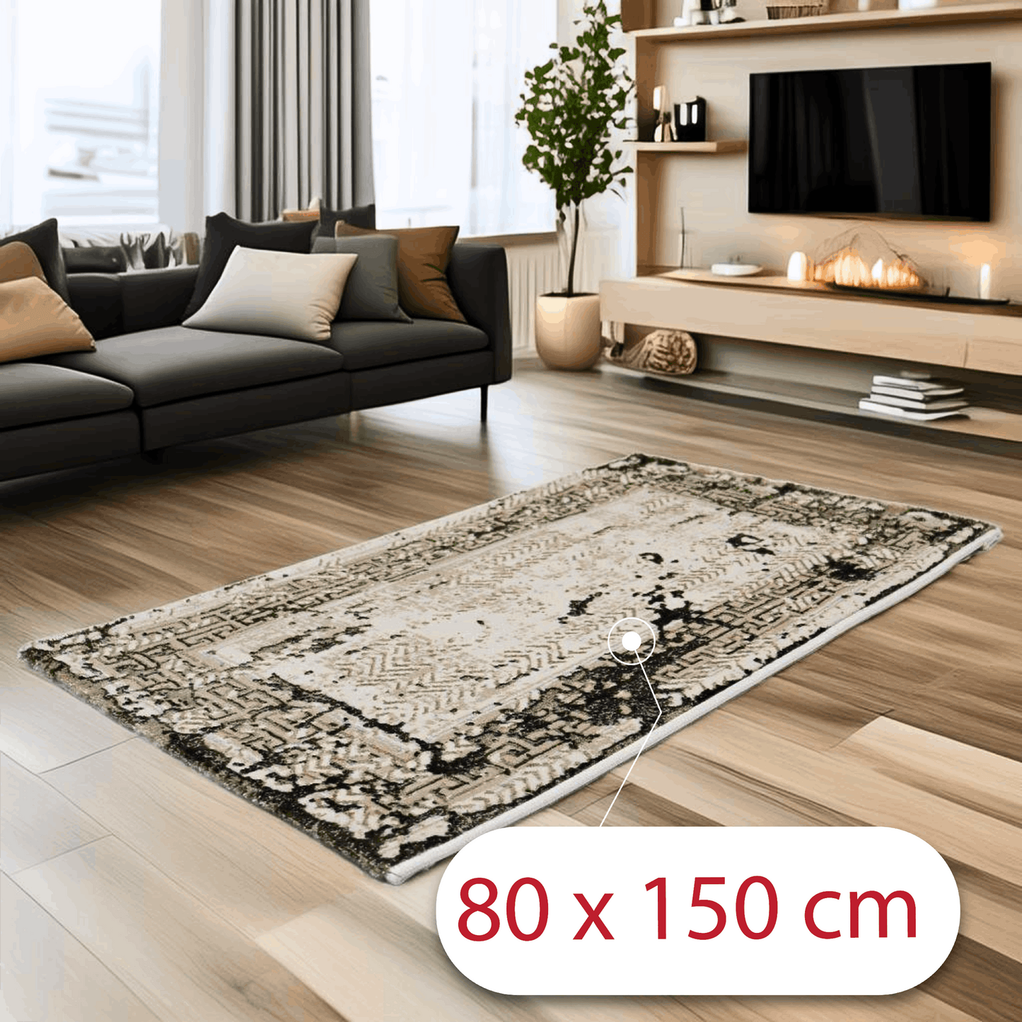Covor Viridi Harmonia, Living/Dormitor, Verde, crem, auriu, Incalzire in pardoseala, Fir Scurt 8 mm , Dimensiuni 80x150 cm, 1750 g/m², BravaCasa