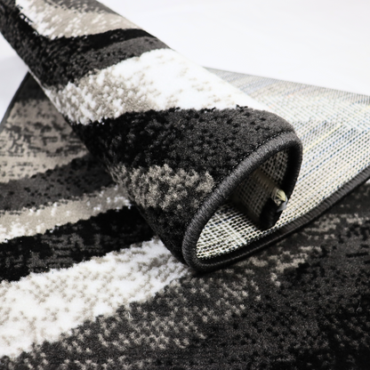 Covor Obsidian Tide, Negru/Alb/Gri, Incalzire in pardoseala, Fir Scurt si Des de 8 mm, 80x150 cm, 1300 g/m², BravaCasa