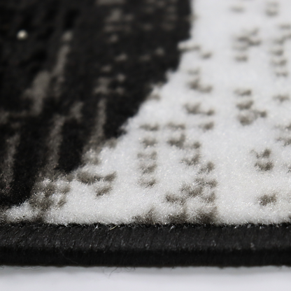 Covor Obsidian Tide, Negru/Alb/Gri, Incalzire in pardoseala, Fir Scurt si Des de 8 mm, 80x150 cm, 1300 g/m², BravaCasa