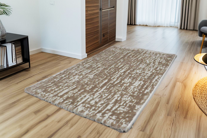 Covor Stria di Terra, Living/Dormitor, Mari si Crem, Incalzire in pardoseala, Fir Scurt 11 mm, Dimensiuni 80x150 cm, 2200 g/m², BravaCasa