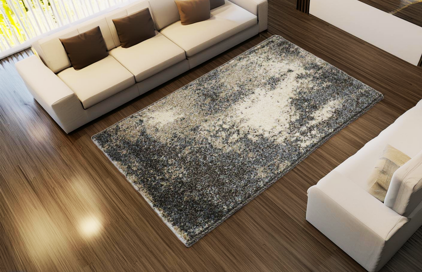 Covor Punctira Cremoza, Living/Dormitor, Albastru, Crem, Maro, Incalzire in pardoseala, Fir Scurt 12 mm, Dimensiuni 80x150 cm, 2300 g/m², BravaCasa