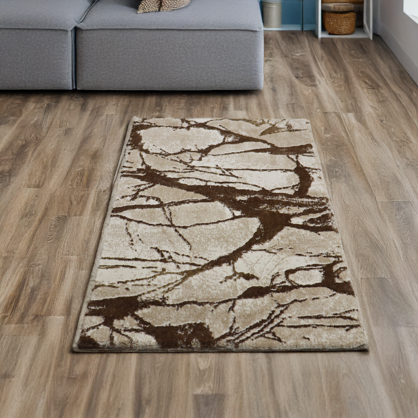Covor Amber Coastline, Living/Dormitor, Maro si Crem, Incalzire in pardoseala, Fir Scurt 11 mm, Dimensiuni 80x150 cm, 2200 g/m², BravaCasa