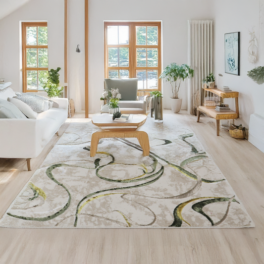 Covor Citrus Flow, Living/Dormitor, Galben, Verde, Crem, Incalzire in pardoseala, Fir Scurt 8 mm , Dimensiuni 80x150 cm, 1750 g/m², BravaCasa