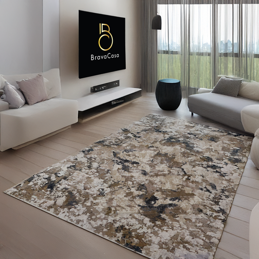 Covor Sands of Elegance, Living/Dormitor, Maro, Crem, Gri, Incalzire in pardoseala, Fir Scurt 11 mm , Dimensiuni 80x150 cm, 2200 g/m², BravaCasa