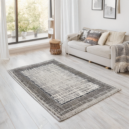 Covor Silverveil, Living/Dormitor, Alb, Gri si Crem, Incalzire in pardoseala, Fir Scurt 11 mm , Dimensiuni 80x150 cm, 2200 g/m², BravaCasa