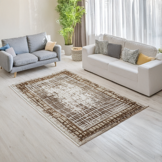Covor Carmeline, Living/Dormitor, Maro, Crem si Gri, Incalzire in pardoseala, Fir Scurt 11 mm , Dimensiuni 80x150 cm, 2200 g/m², BravaCasa