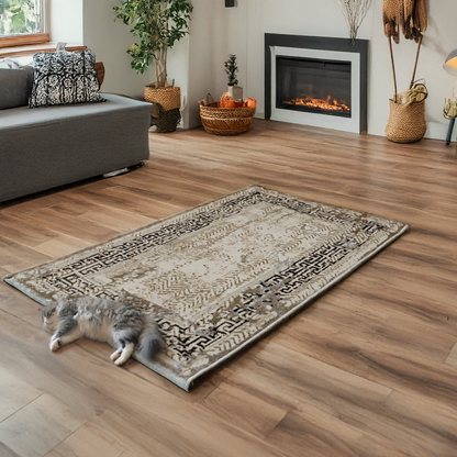 Covor Aegean Sand, Living/Dormitor, Gri, Crem, Bej, Incalzire in pardoseala, Fir Scurt 8 mm, Dimensiuni 80x150 cm, 1750 g/m², BravaCasa