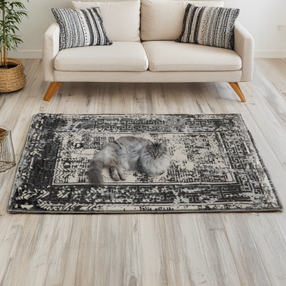 Covor Olympus Grid, Living/Dormitor, Gri si Crem, Incalzire in pardoseala, Fir Scurt 8 mm, Dimensiuni 80x150 cm, 1750 g/m², BravaCasa