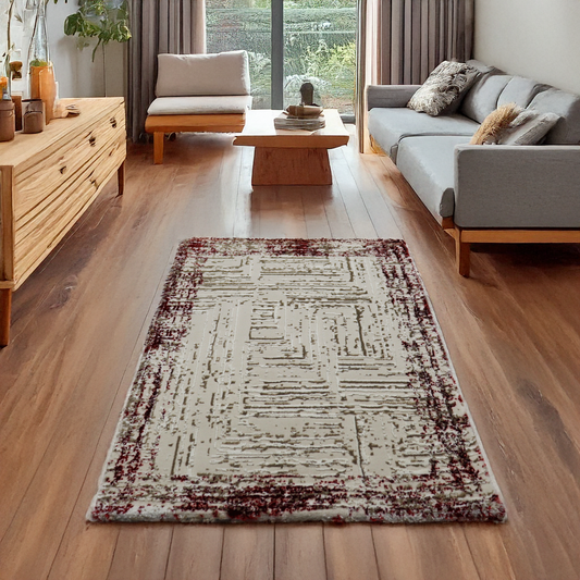 Covor Burgundy Athena, Living/Dormitor, burgundy, crem, Incalzire in pardoseala, Fir Scurt 8 mm , Dimensiuni 80x150 cm, 2500 g/m², BravaCasa