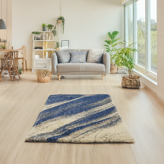 Covor Blue Pearl, Living/Dormitor, Albastru, Alb, Incalzire in pardoseala, Fir Scurt 12 mm, Dimensiuni 80x150 cm, 2300 g/m², BravaCasa