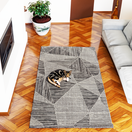 Covor Velin Gris, Living/Dormitor, Negru, Alb si Gri, Incalzire in pardoseala, Fir Scurt 11 mm, Dimensiuni 80x150 cm, 2200 g/m², BravaCasa