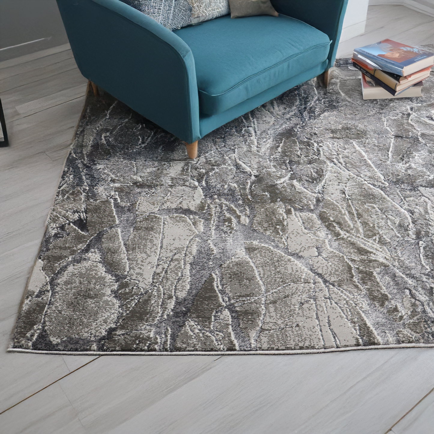 Covor Obsidian Mist, Living/Dormitor, Albastru, Gri, Incalzire in pardoseala, Fir Scurt 11 mm, Dimensiuni 80x150 cm, 2200 g/m², BravaCasa