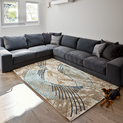 Covor Spirae Natura, Living/Dormitor, Albastru, Negru, Gri, Incalzire in pardoseala, Fir Scurt 8 mm , Dimensiuni 80x150 cm, 1750 g/m², BravaCasa