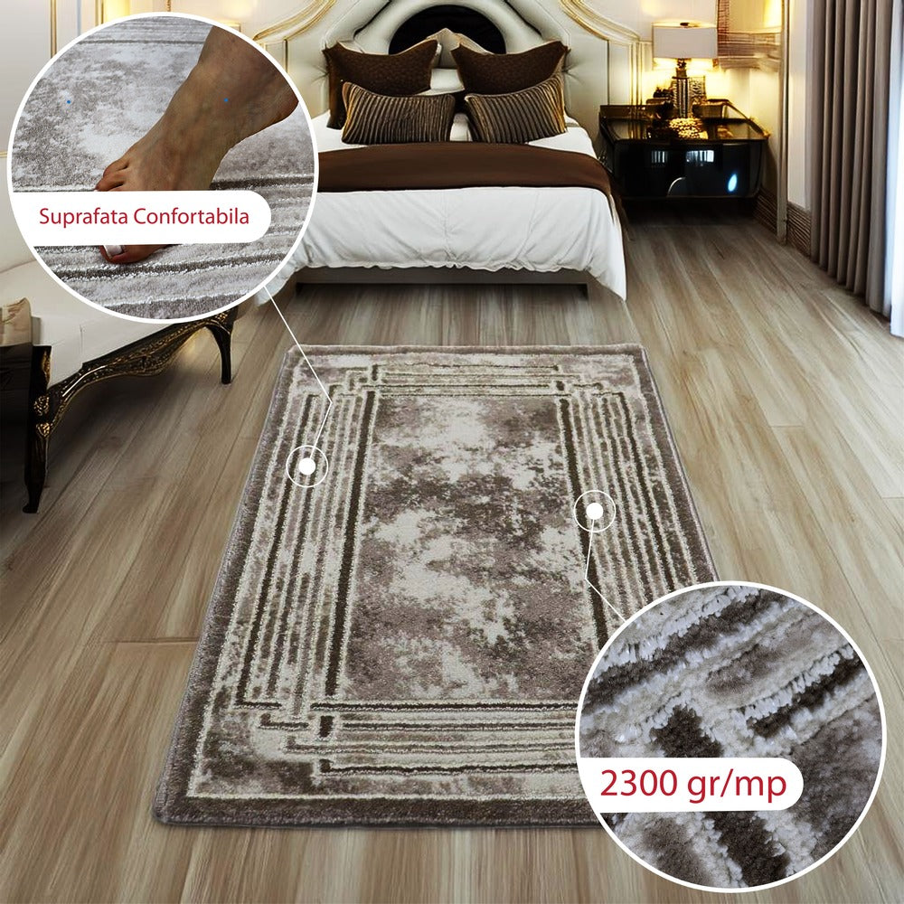 Covor Beige Helikon, Living/Dormitor, Bej, Crem, Incalzire in pardoseala, Fir Scurt 12 mm, Dimensiuni 80x300 cm, 2300 g/m², BravaCasa
