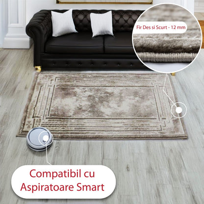 Covor Beige Helikon, Living/Dormitor, Bej, Crem, Incalzire in pardoseala, Fir Scurt 12 mm, Dimensiuni 80x300 cm, 2300 g/m², BravaCasa