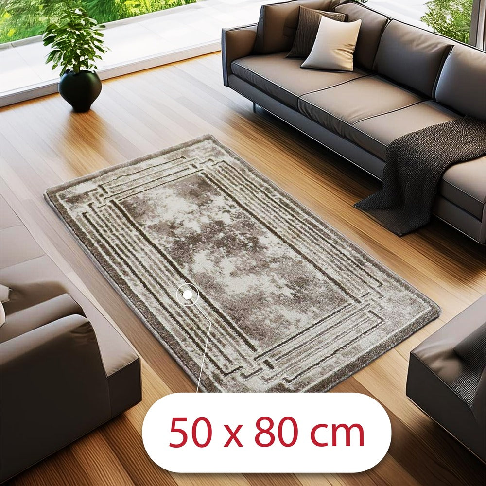 Covor Beige Helikon, Living/Dormitor, Bej, Crem, Incalzire in pardoseala, Fir Scurt 12 mm, Dimensiuni 50x80 cm, 2300 g/m², BravaCasa