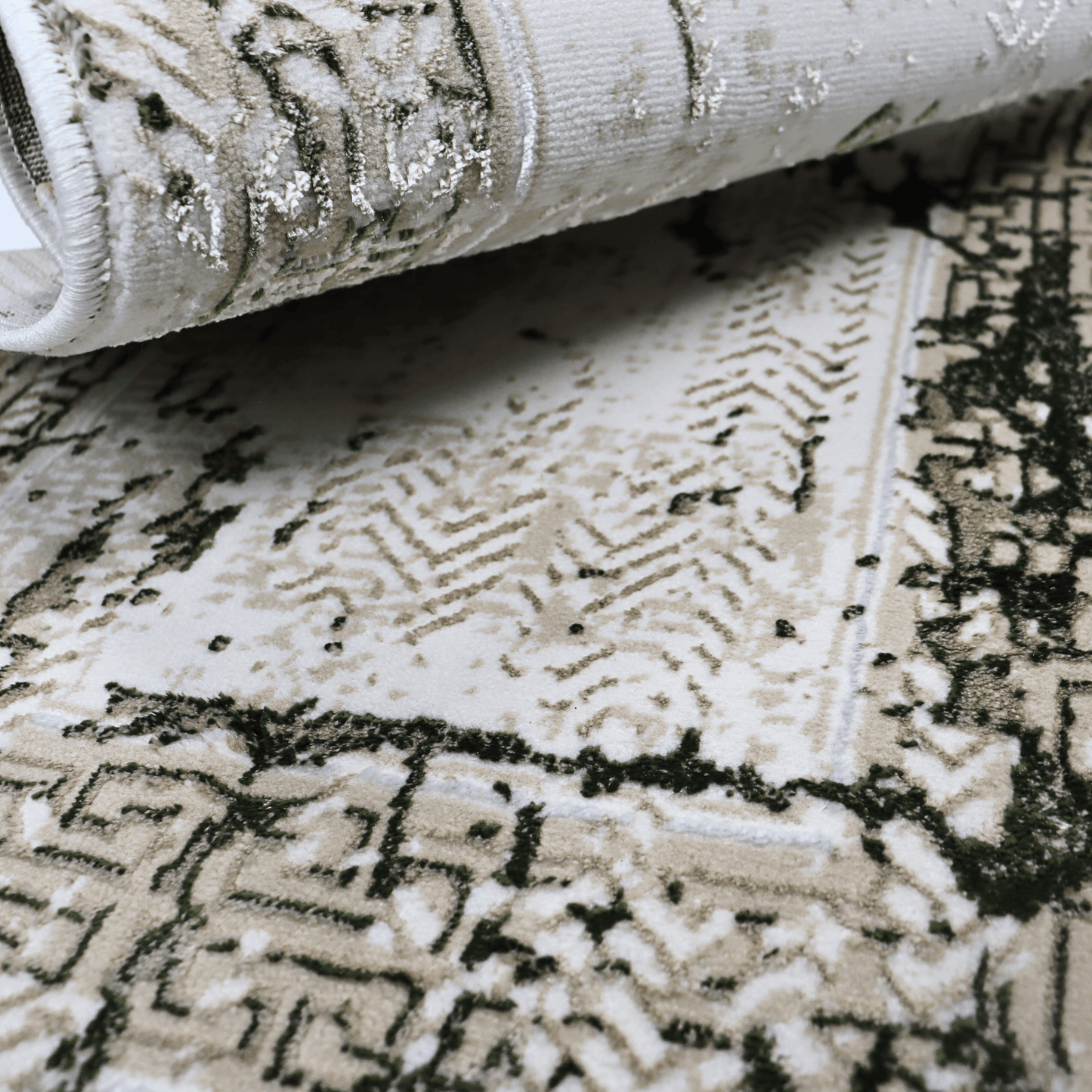 Covor Viridi Harmonia, Living/Dormitor, Verde, crem, auriu, Incalzire in pardoseala, Fir Scurt 8 mm , Dimensiuni 80x150 cm, 1750 g/m², BravaCasa