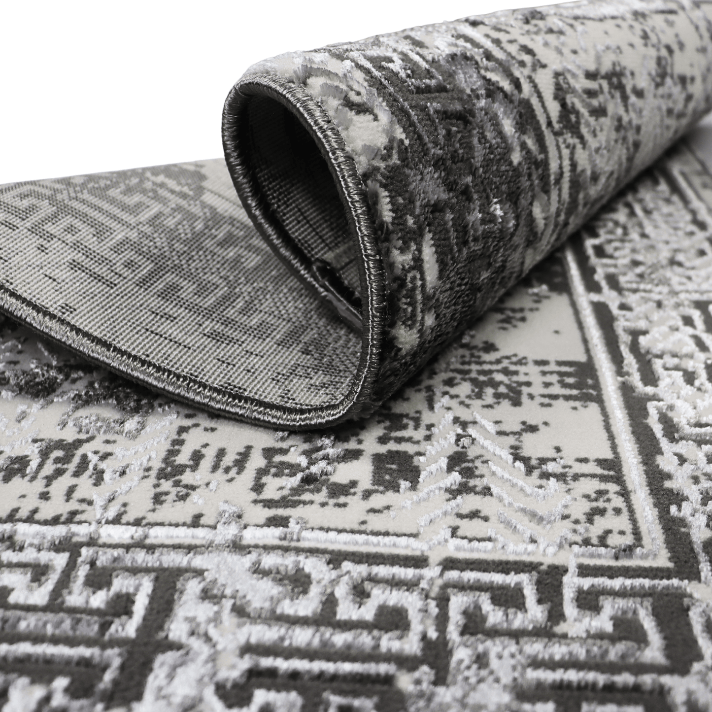 Covor Olympus Grid, Living/Dormitor, Gri si Crem, Incalzire in pardoseala, Fir Scurt 8 mm, Dimensiuni 80x150 cm, 1750 g/m², BravaCasa