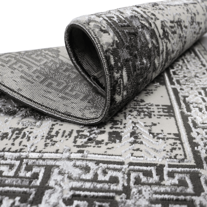 Covor Olympus Grid, Living/Dormitor, Gri si Crem, Incalzire in pardoseala, Fir Scurt 8 mm, Dimensiuni 80x150 cm, 1750 g/m², BravaCasa