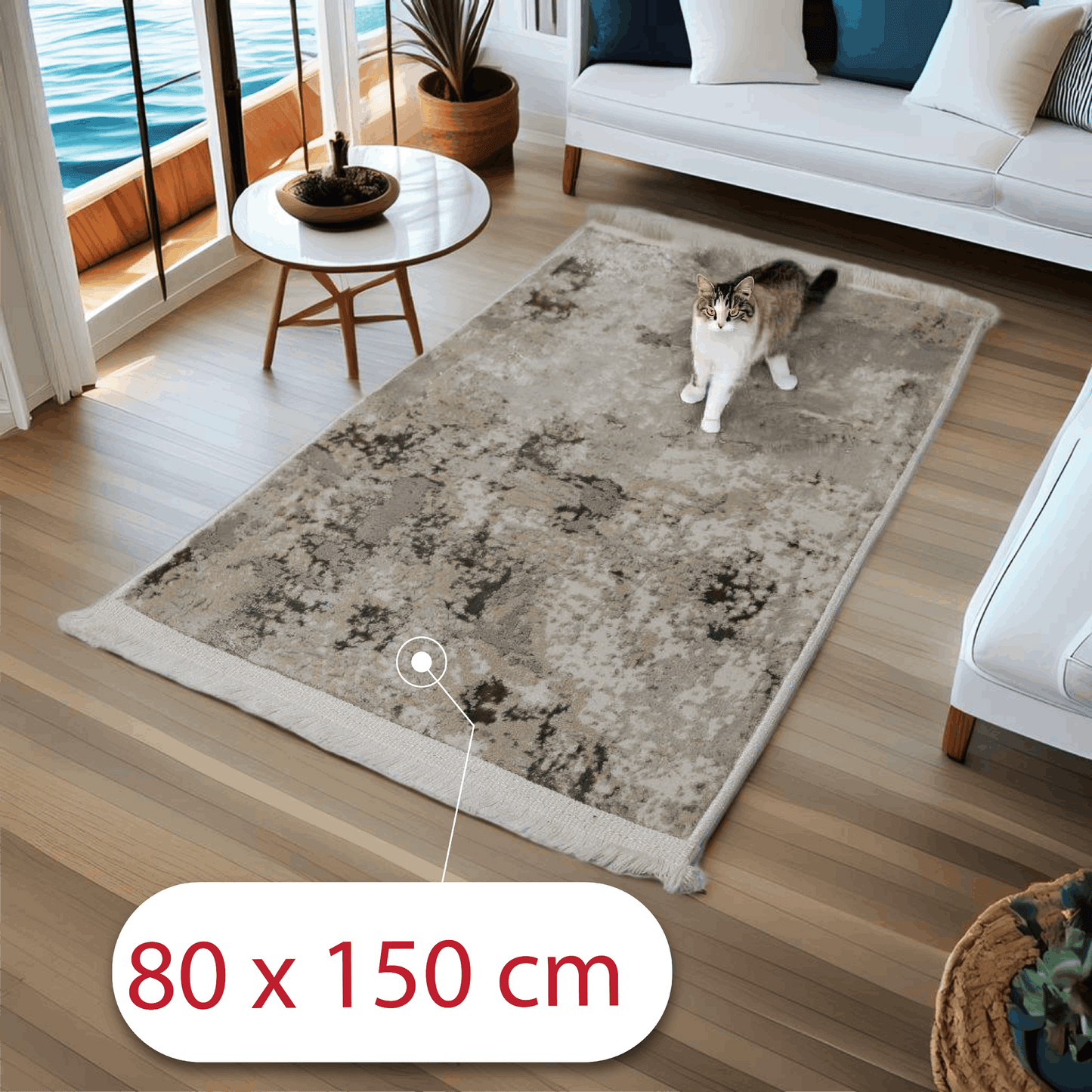 Covor Grigia Tassara, Living/Dormitor, Gri Antracit, Incalzire in pardoseala, Fir Scurt 7 mm, Dimensiuni 80x150 cm, 2000 g/m², BravaCasa