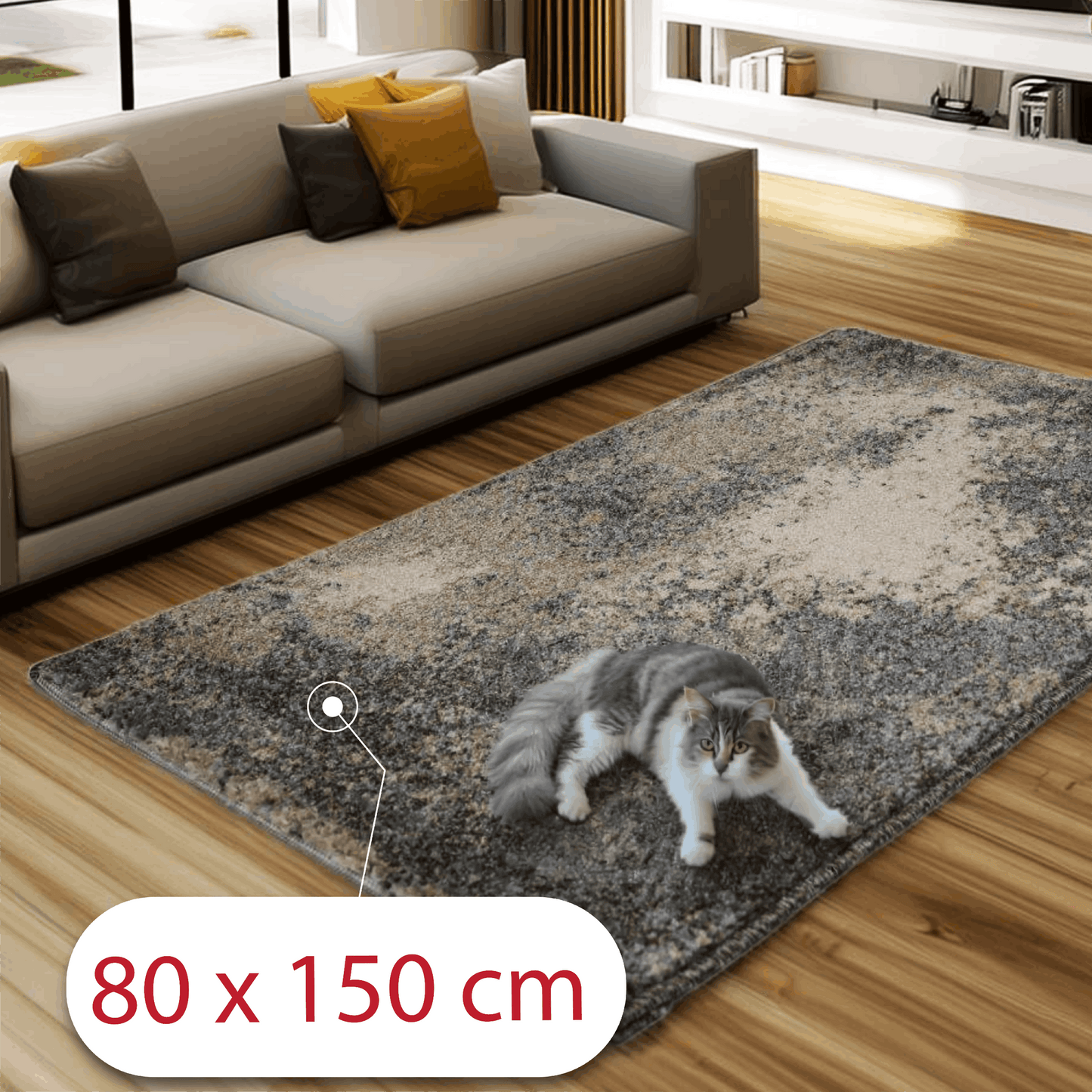 Covor Punctira Cremoza, Living/Dormitor, Albastru, Crem, Maro, Incalzire in pardoseala, Fir Scurt 12 mm, Dimensiuni 80x150 cm, 2300 g/m², BravaCasa