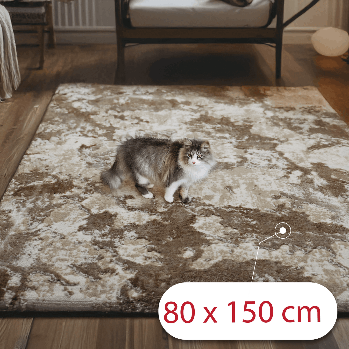 Covor Terra luxe, Living/Dormitor, Alb, Maro si Crem, Incalzire in pardoseala, Fir Scurt 11 mm, Dimensiuni 80x150 cm, 2200 g/m², BravaCasa