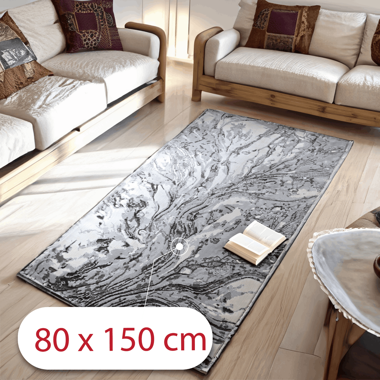 Covor Oscura, Living/Dormitor, Negru si Alb, Incalzire in pardoseala, Fir Scurt 8 mm , Dimensiuni 80x150 cm, 1750 g/m², BravaCasa