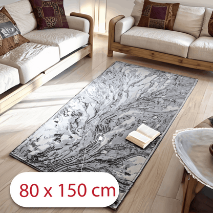 Covor Oscura, Living/Dormitor, Negru si Alb, Incalzire in pardoseala, Fir Scurt 8 mm , Dimensiuni 80x150 cm, 1750 g/m², BravaCasa