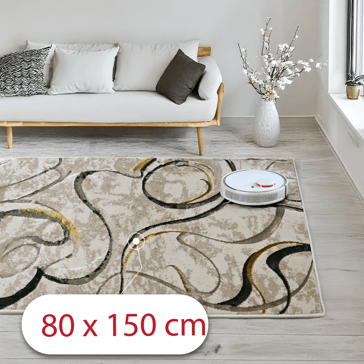 Covor Citrus Flow, Living/Dormitor, Galben, Verde, Crem, Incalzire in pardoseala, Fir Scurt 8 mm , Dimensiuni 80x150 cm, 1750 g/m², BravaCasa