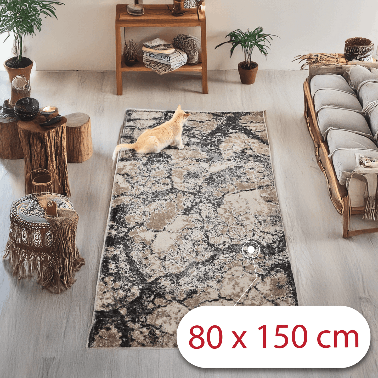 Covor Nimbus Harmony, Living/Dormitor, Gri si Crem, Incalzire in pardoseala, Fir Scurt 11 mm , Dimensiuni 80x150 cm, 2200 g/m², BravaCasa