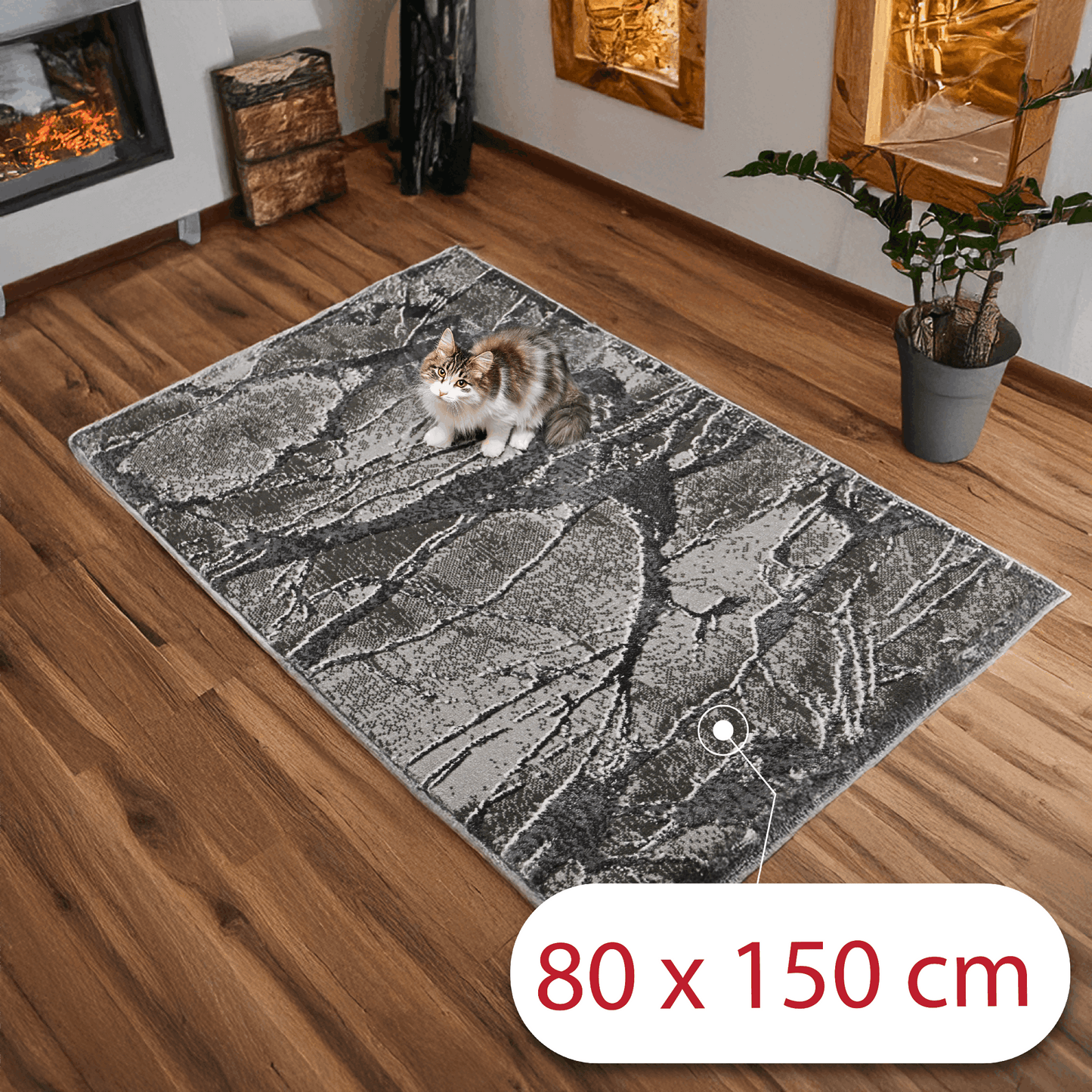 Covor Obsidian Mist, Living/Dormitor, Albastru, Gri, Incalzire in pardoseala, Fir Scurt 11 mm, Dimensiuni 80x150 cm, 2200 g/m², BravaCasa