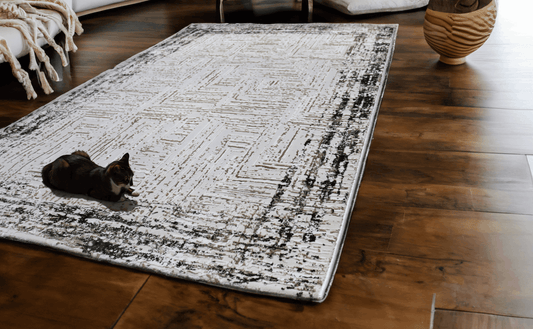 Covor Equilibrium, Living/Dormitor, Negru, Alb si Gri, Incalzire in pardoseala, Fir Scurt 8 mm , Dimensiuni 80x150 cm, 1750 g/m², BravaCasa