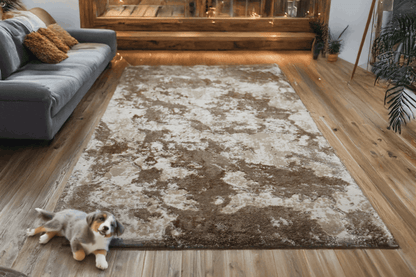 Covor Terra luxe, Living/Dormitor, Alb, Maro si Crem, Incalzire in pardoseala, Fir Scurt 11 mm, Dimensiuni 80x150 cm, 2200 g/m², BravaCasa