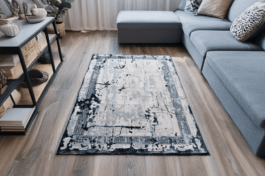 Covor Bluessette Marine, Living/Dormitor, Albastru, Crem, Incalzire in pardoseala, Fir Scurt 8 mm, Dimensiuni 80x150 cm, 1750 g/m², BravaCasa