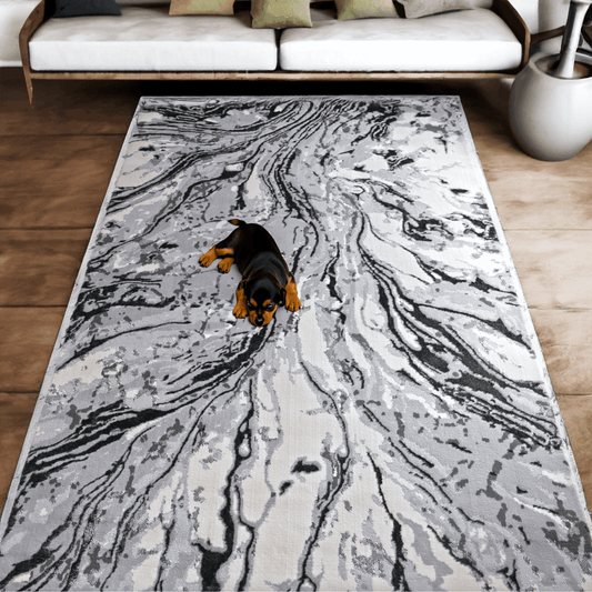 Covor Oscura, Living/Dormitor, Negru si Alb, Incalzire in pardoseala, Fir Scurt 8 mm , Dimensiuni 80x150 cm, 1750 g/m², BravaCasa