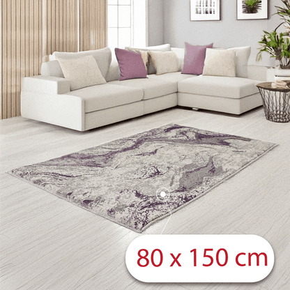 Covor Lunar Swirl, Living/Dormitor, Mov si Crem, Incalzire in pardoseala, Fir Scurt 10 mm, Dimensiuni 80x150 cm, 2000 g/m², BravaCasa