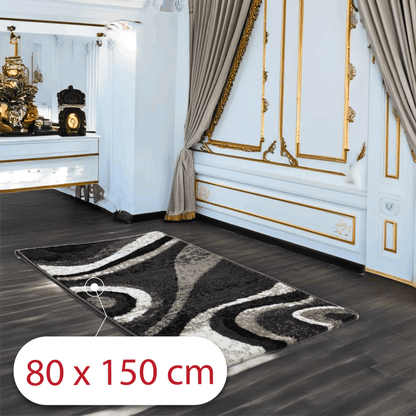 Covor Obsidian Tide, Negru/Alb/Gri, Incalzire in pardoseala, Fir Scurt si Des de 8 mm, 80x150 cm, 1300 g/m², BravaCasa