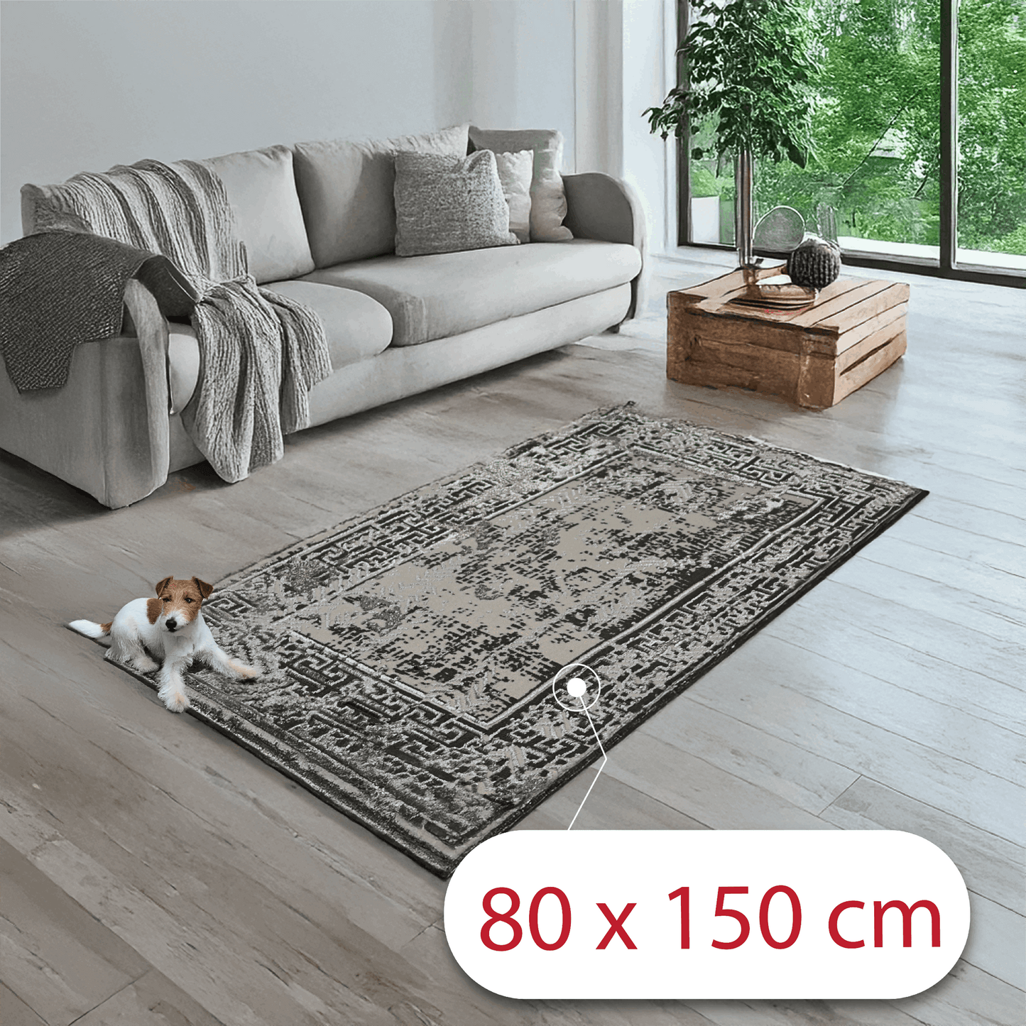 Covor Olympus Grid, Living/Dormitor, Gri si Crem, Incalzire in pardoseala, Fir Scurt 8 mm, Dimensiuni 80x150 cm, 1750 g/m², BravaCasa