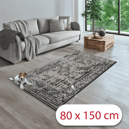 Covor Olympus Grid, Living/Dormitor, Gri si Crem, Incalzire in pardoseala, Fir Scurt 8 mm, Dimensiuni 80x150 cm, 1750 g/m², BravaCasa